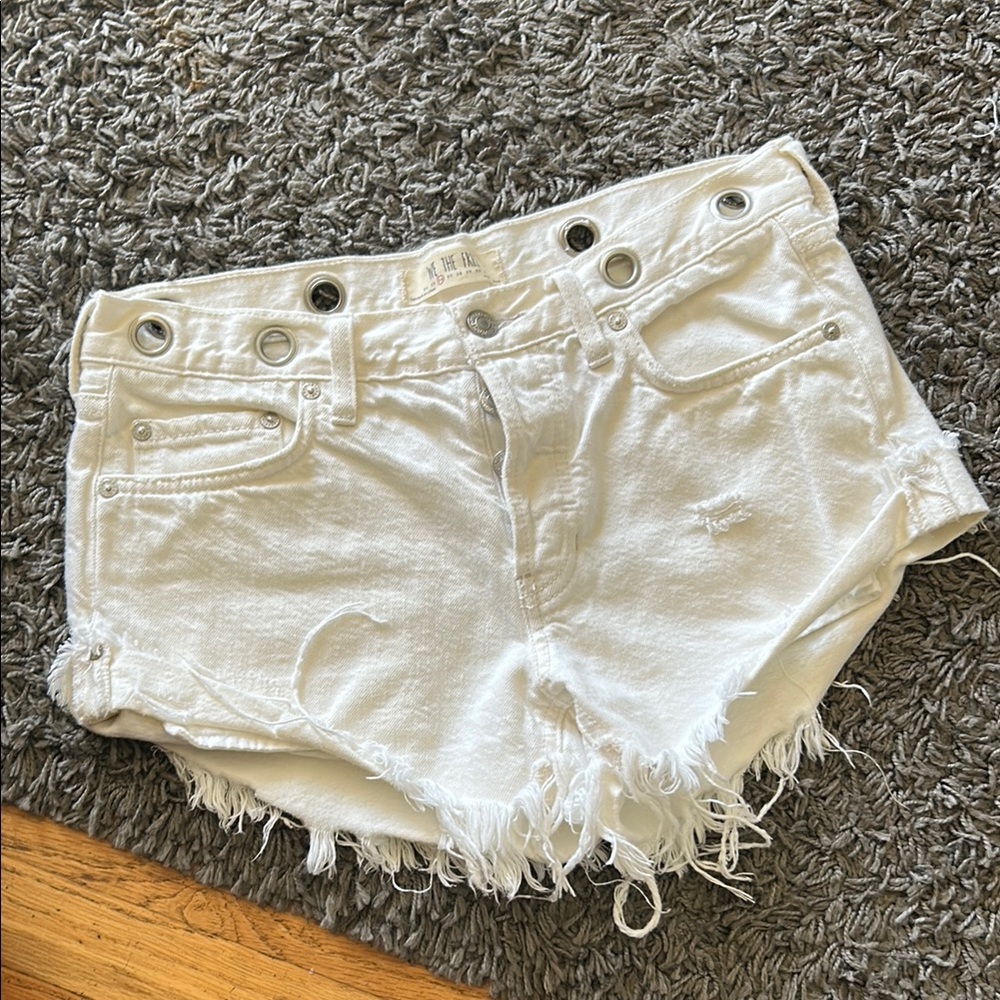 Free People White Distressed Denim Cutoff Shorts
